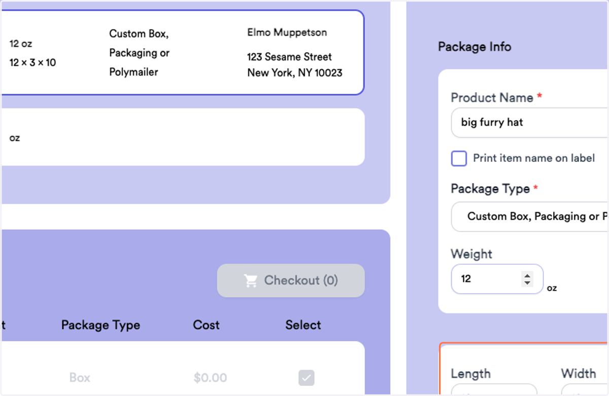 Fill in the package dimensions for better rates