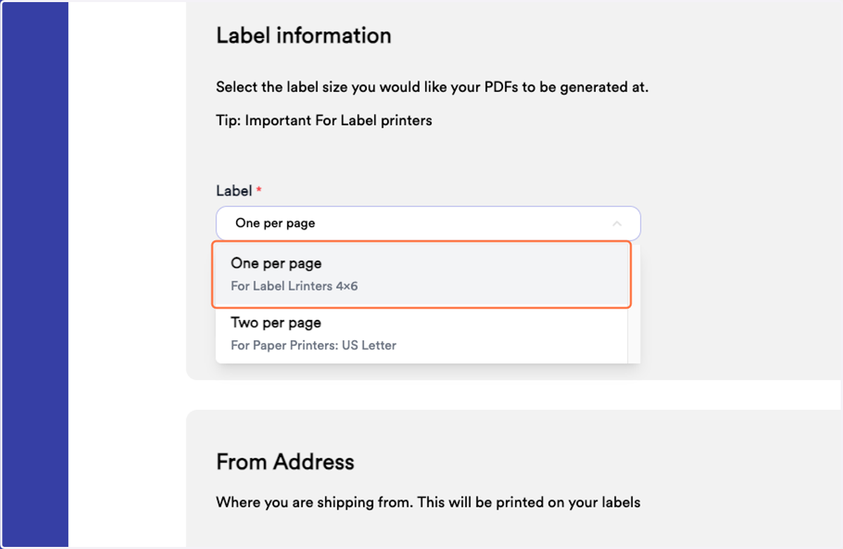 Select your label size for printing