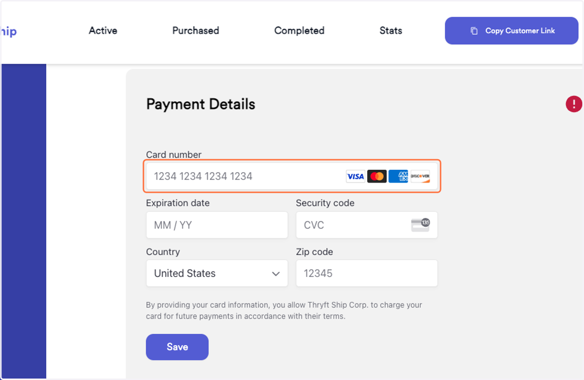 Add your payment information and click save