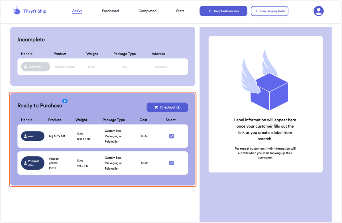 Repeat the process, adding as many shipping labels to your cart as you need.