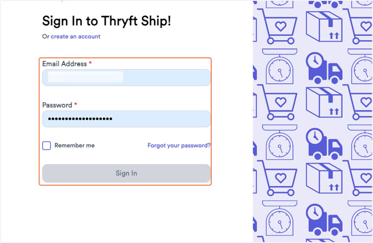 Sign in to your Thryft Ship account