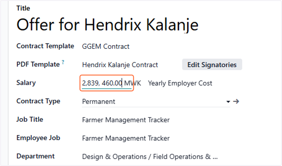 Enter Salary Offer