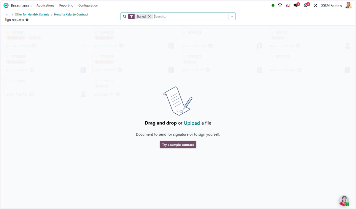 Select "Contract name" from file upload menu