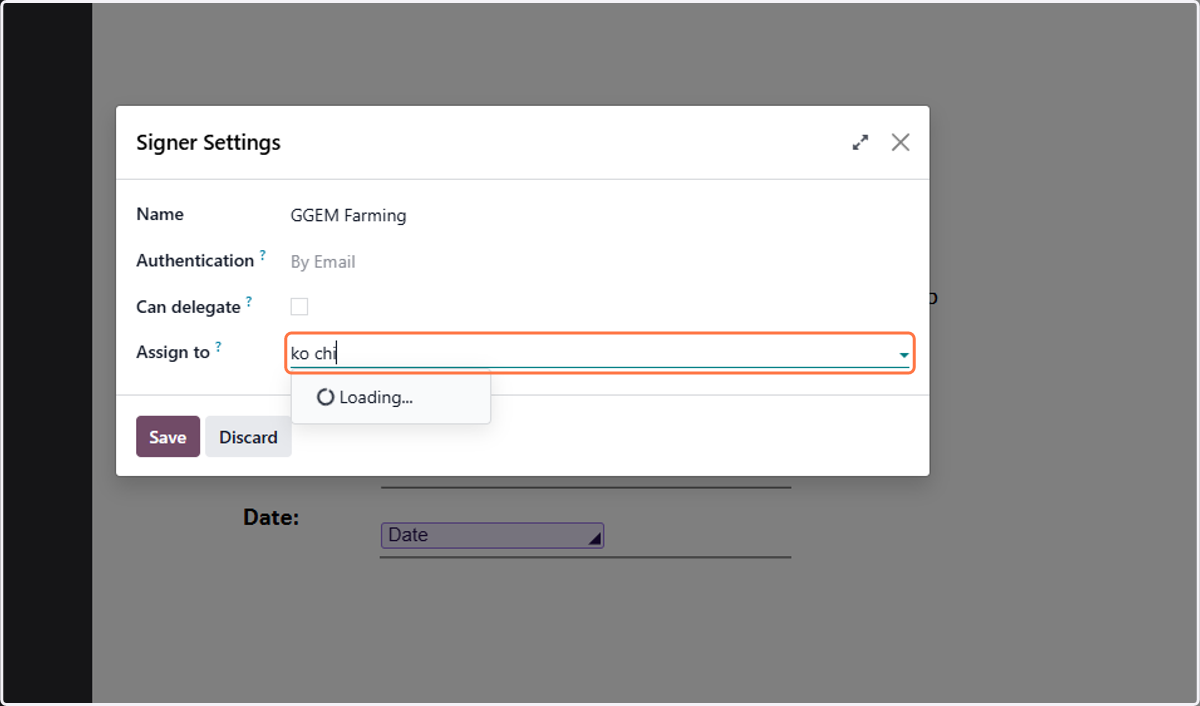 Click (three dot menu) to asign emials to singatories