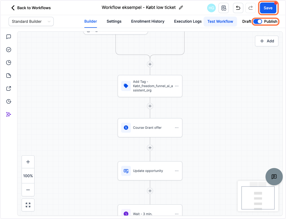 Publish og gem dit workflow