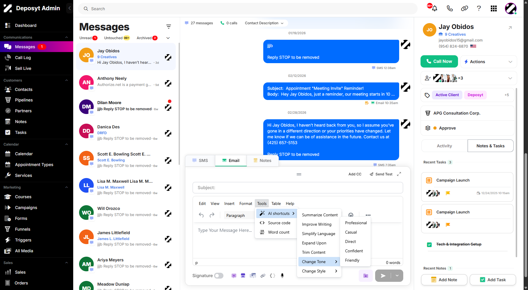 Step 8: Clicking on Change Tone allows users to adjust their language, phrasing, and structure to modify the attitude or emotion conveyed to the reader.