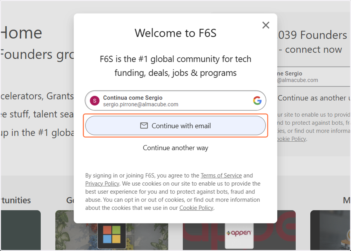 Click on Continue with email