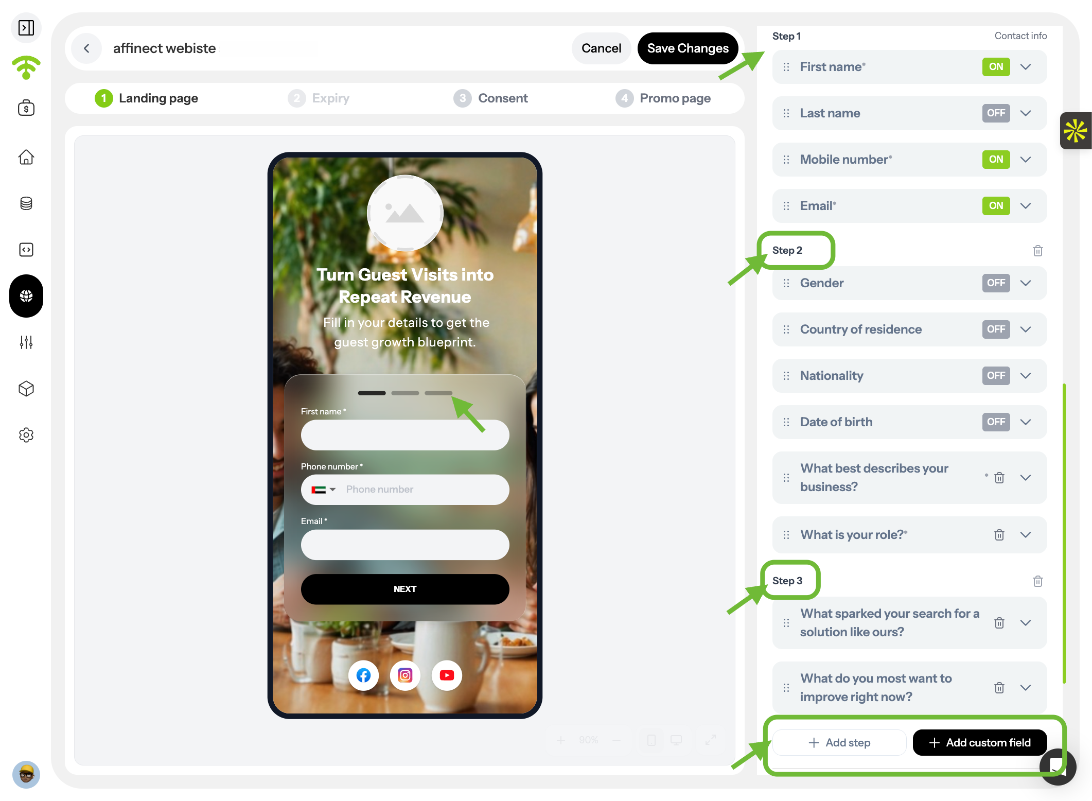 Add Steps & Custom Fields