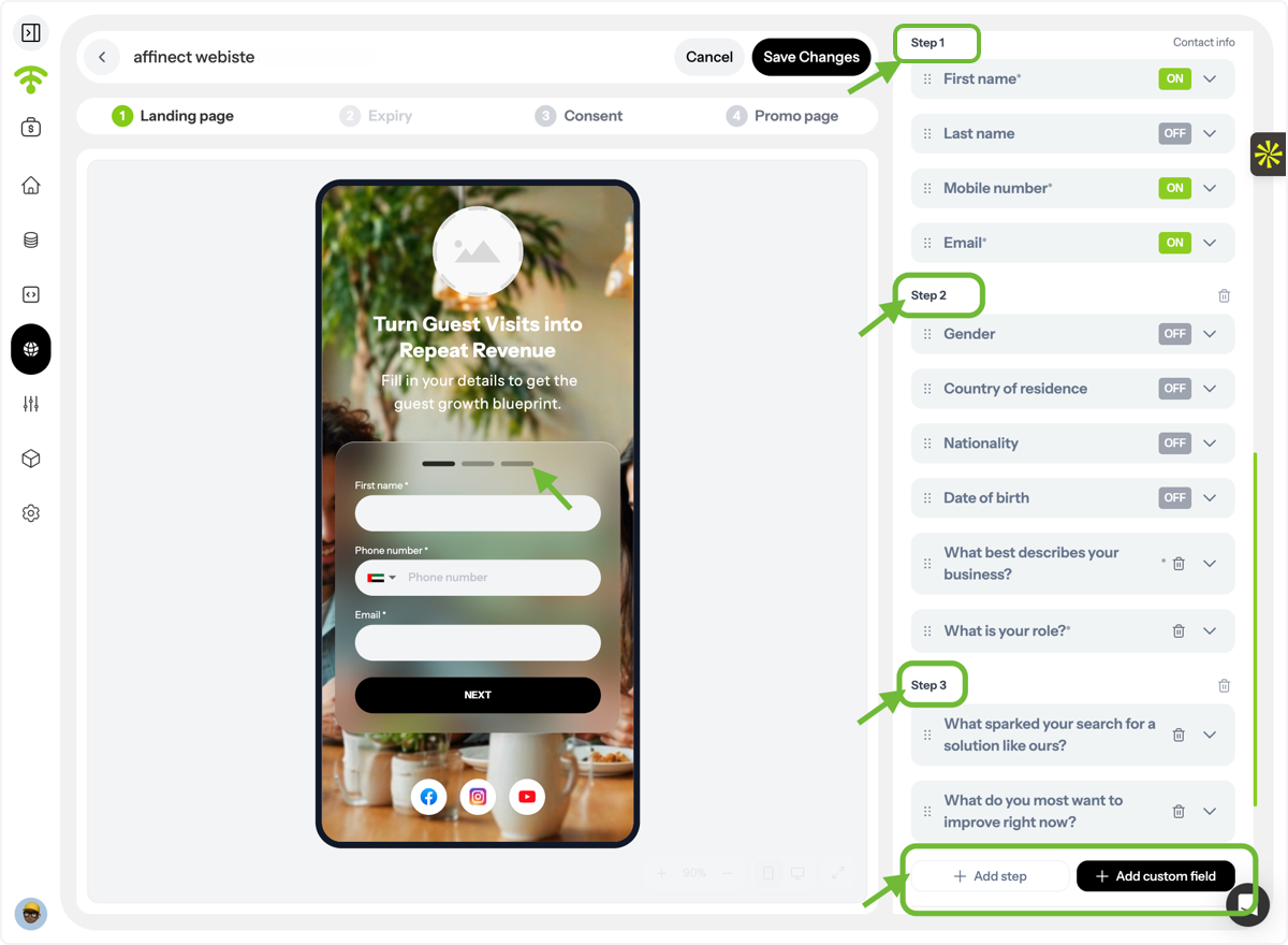 Add Steps & Custom Fields