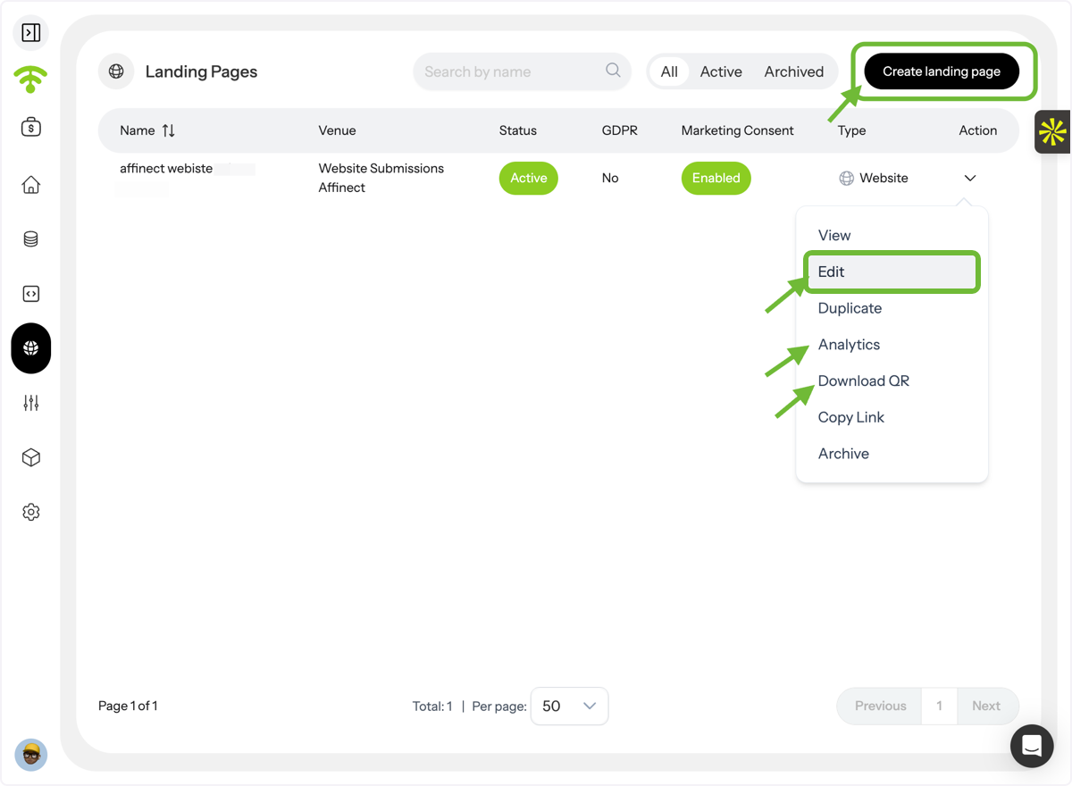 Create or Manage Landing Pages
