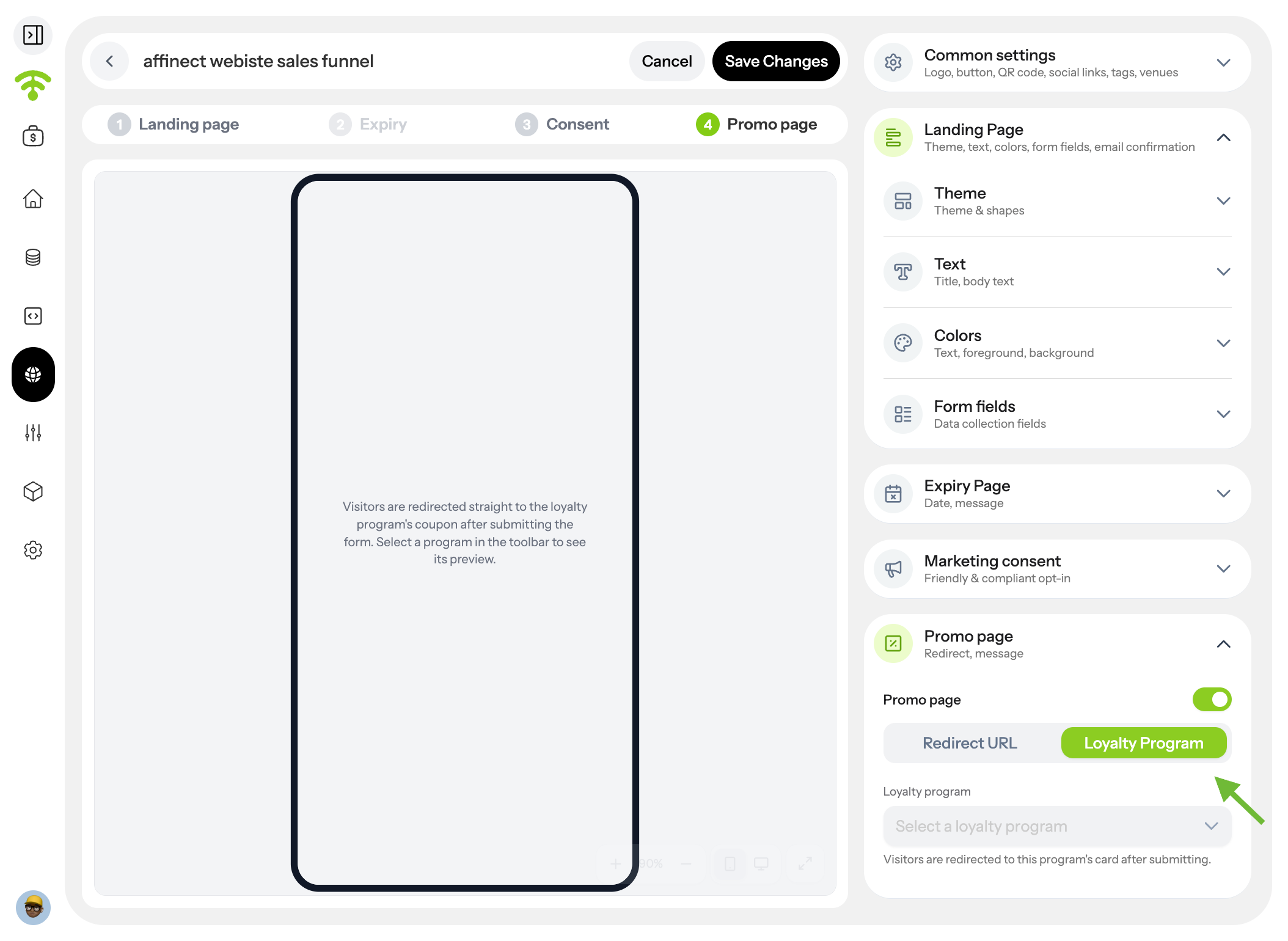 Redirect visitors to the Loyalty Program