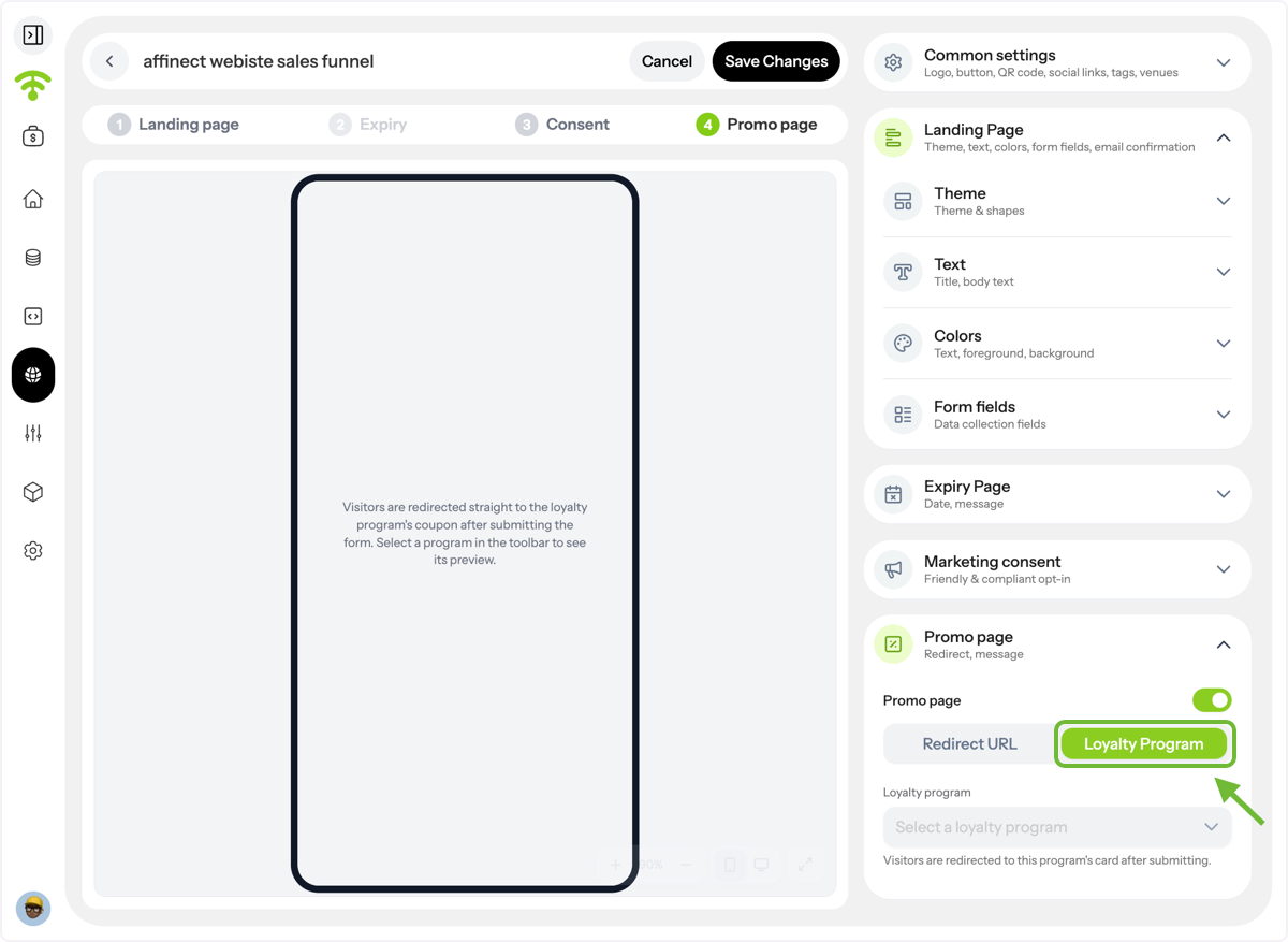 Redirect visitors to the Loyalty Program