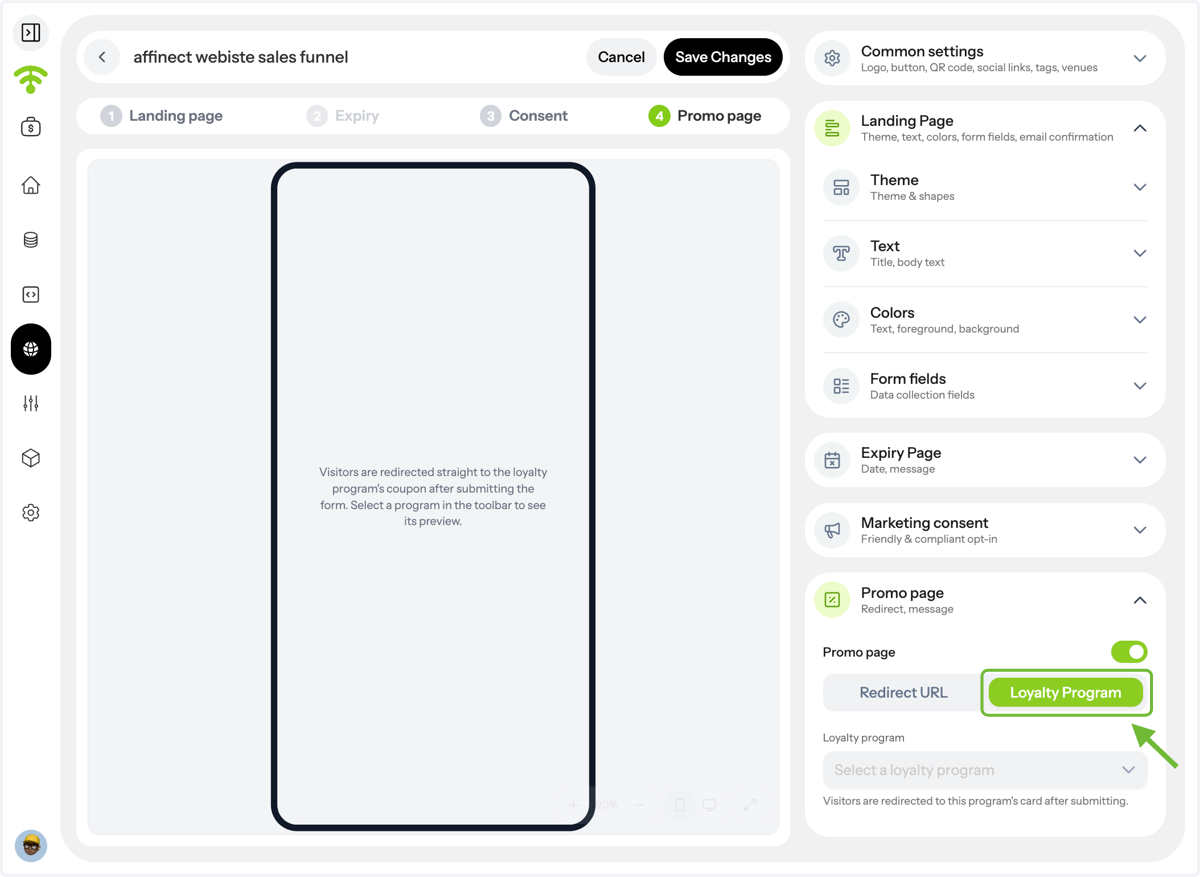Redirect visitors to the Loyalty Program