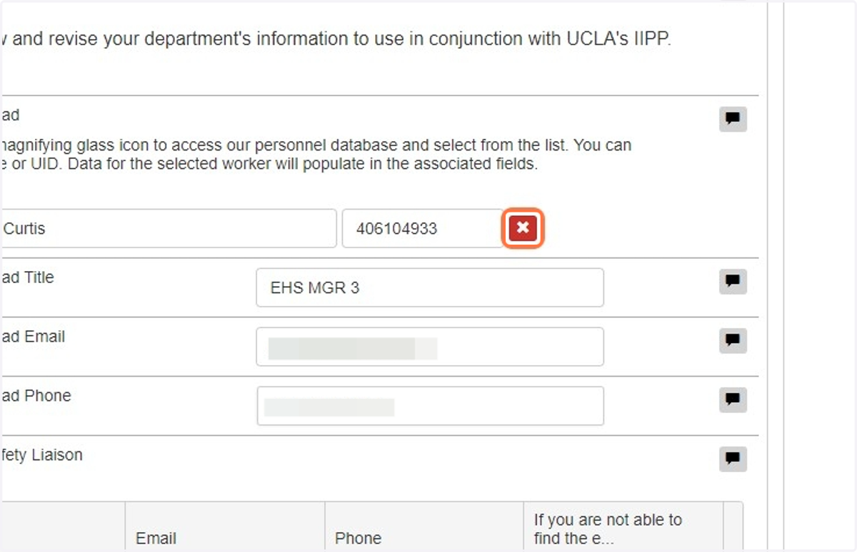 To remove a person from the form, simply click on the red "x" button.