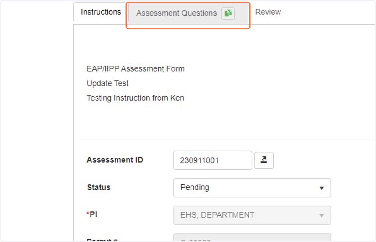 Navigate to the Assessment Questions towards the top of the page.