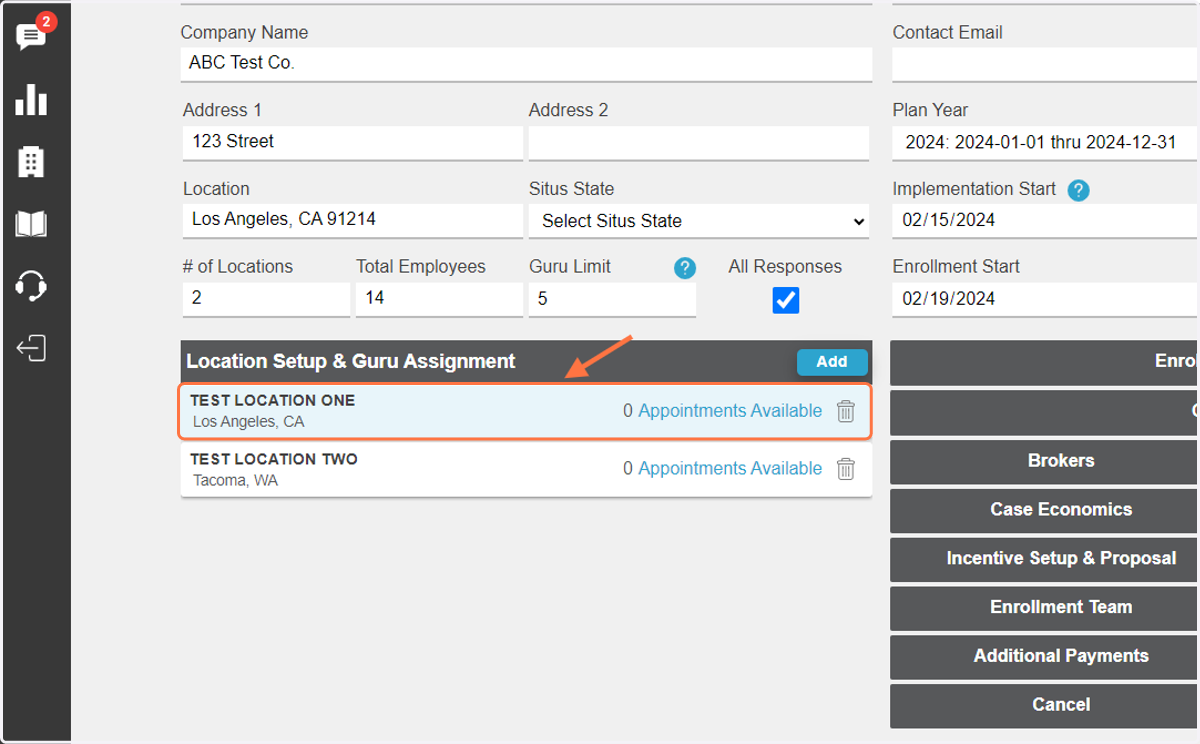 To set up appointment availability, click into the first location you would like to set up.