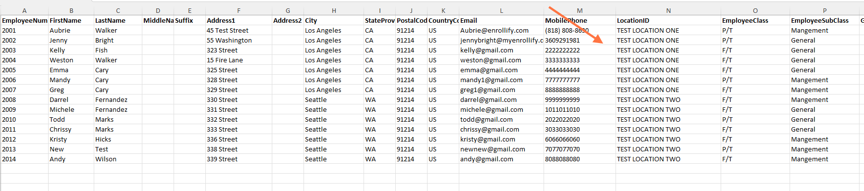 Once you have added as many locations as are needed for your case, use the 'LocationID' column on the employee census to assign employees to the location they belong to.