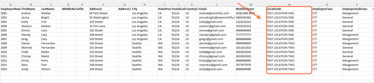 Once you have added as many locations as are needed for your case, use the 'LocationID' column on the employee census to assign employees to the location they belong to.