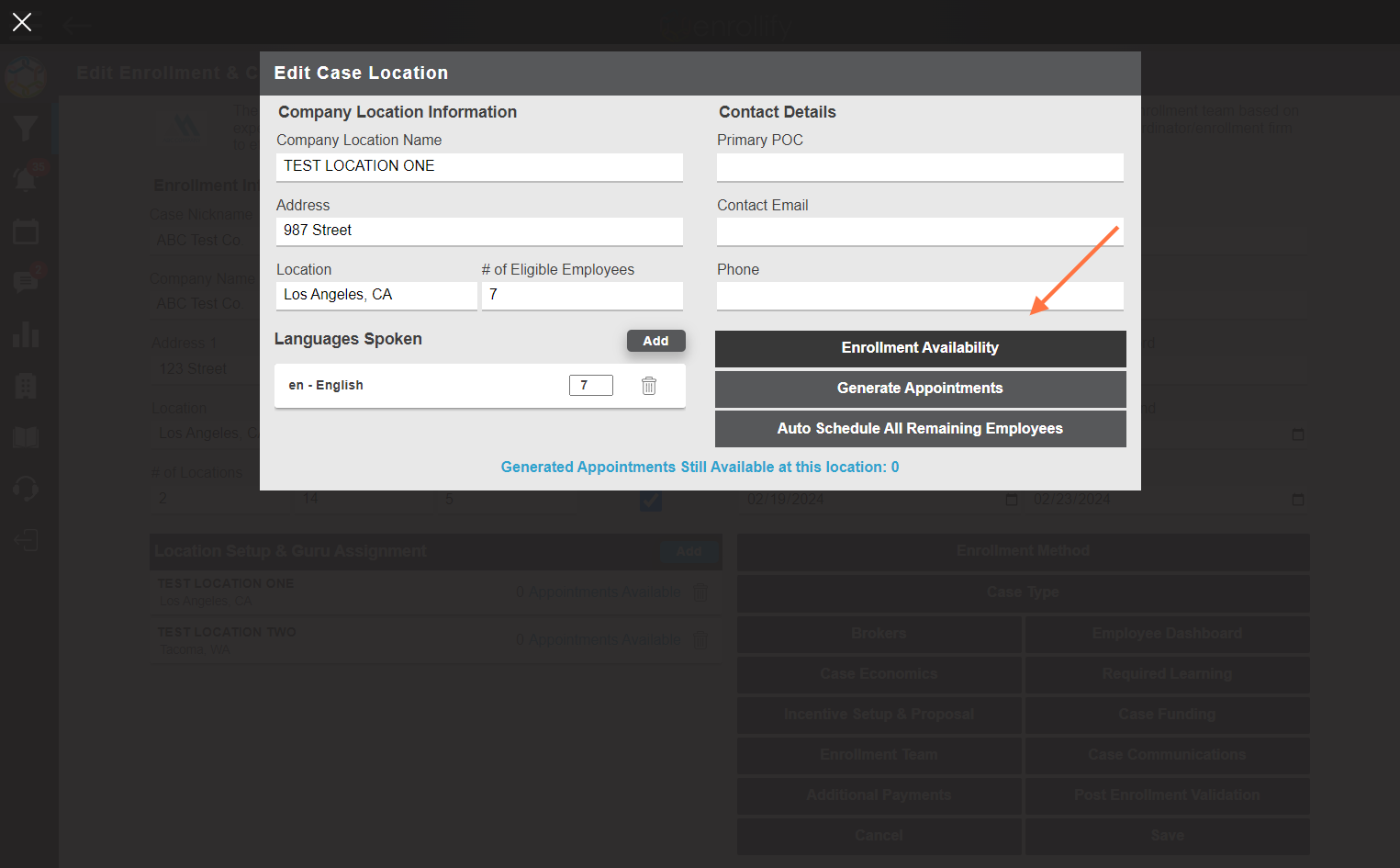 Click on 'Enrollment Availability'