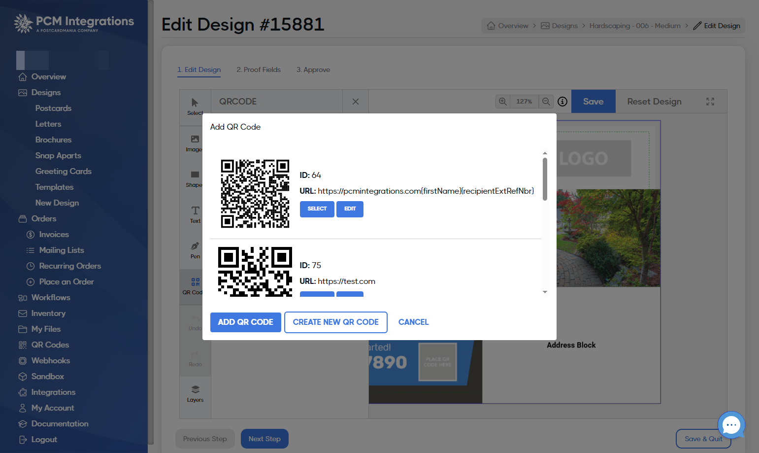 If you'd like to use an existing QR code, select it from the list and click ADD QR CODE. Otherwise, click on CREATE NEW QR CODE.