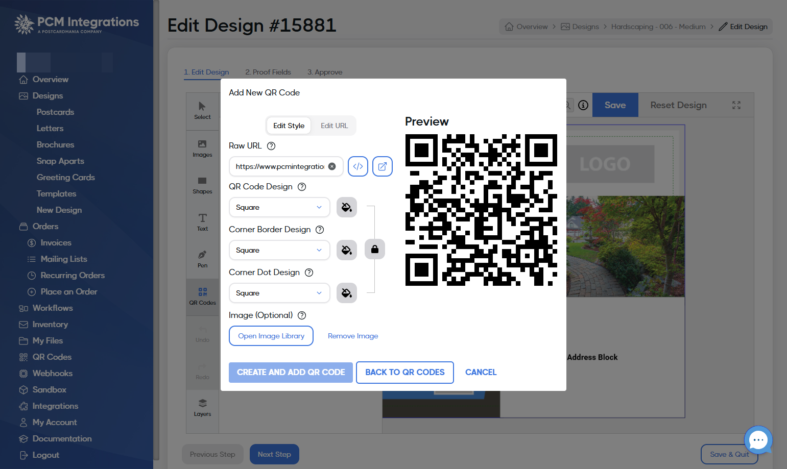 Click on CREATE AND ADD QR CODE