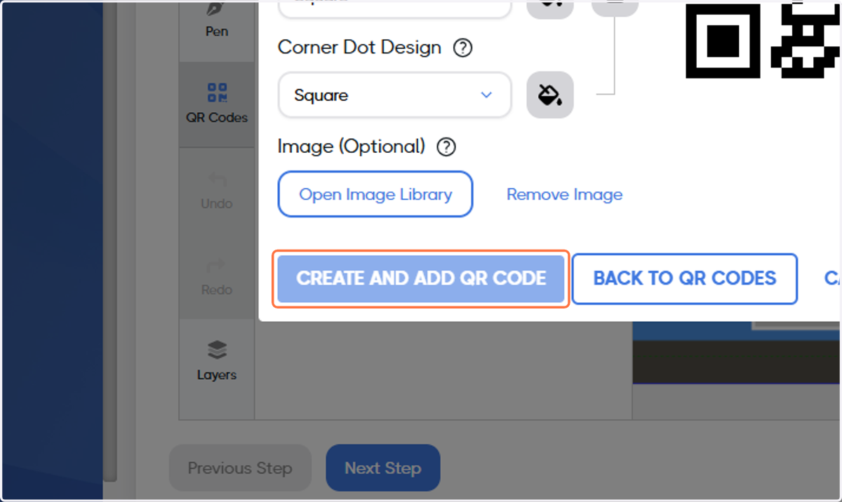 Click on CREATE AND ADD QR CODE