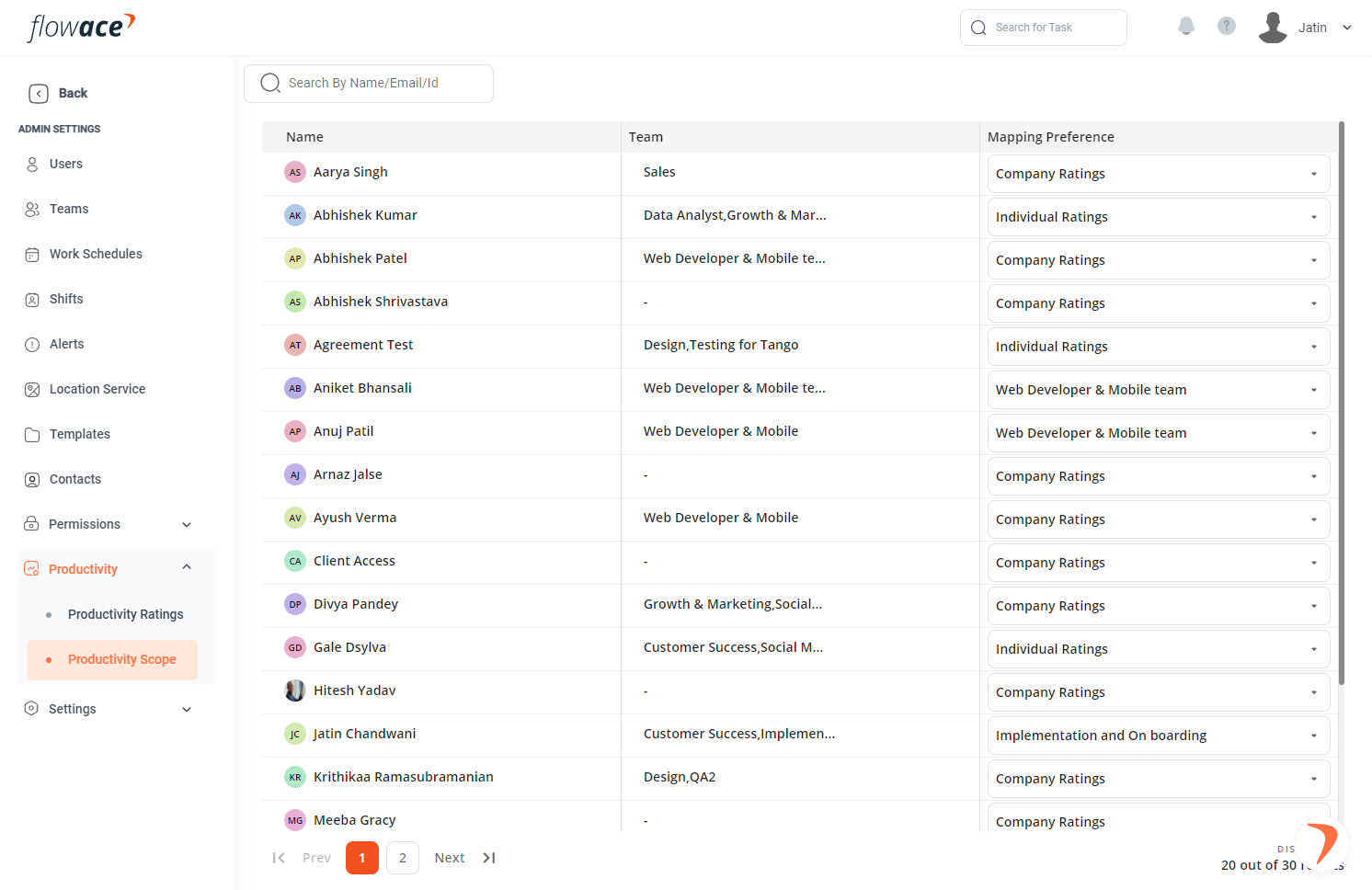 You can keep the selection between "company ratings", "individual ratings" or a specific team