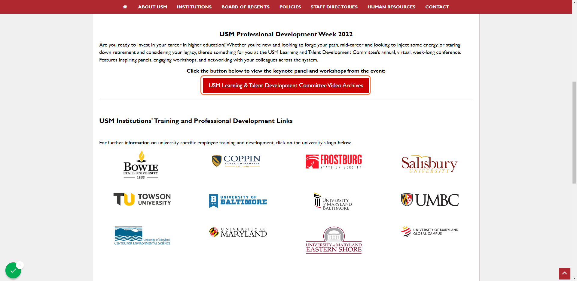 Click on USM Learning & Talent Development Committee Video Archives