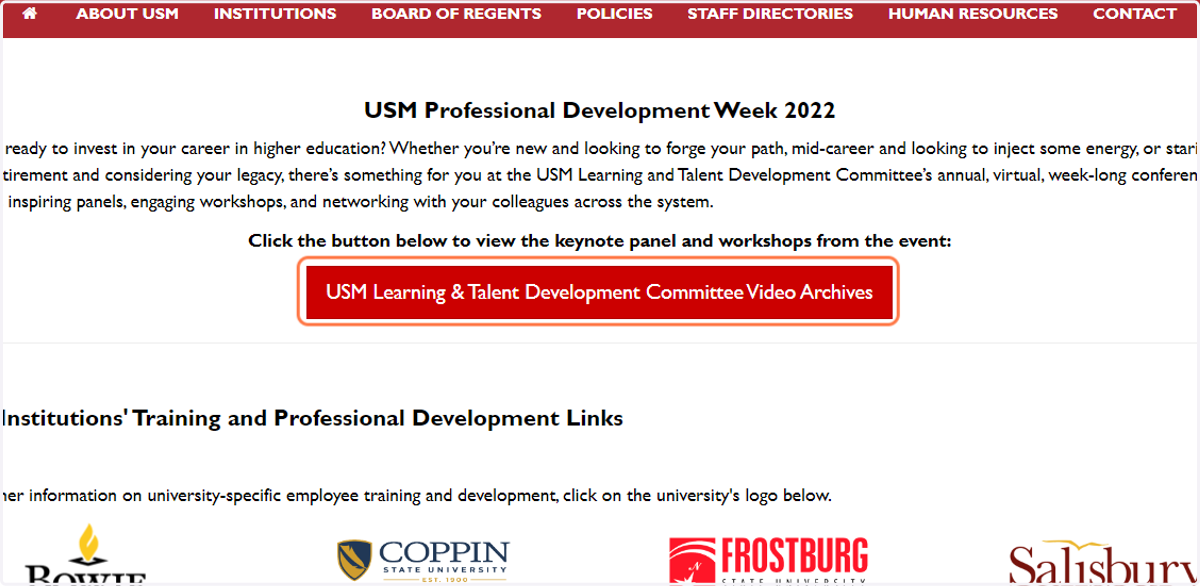 Click on USM Learning & Talent Development Committee Video Archives