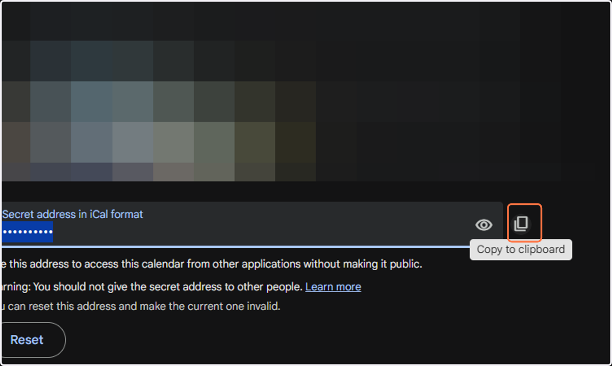 Once located, select the "copy to clipboard" icon to copy this URL.