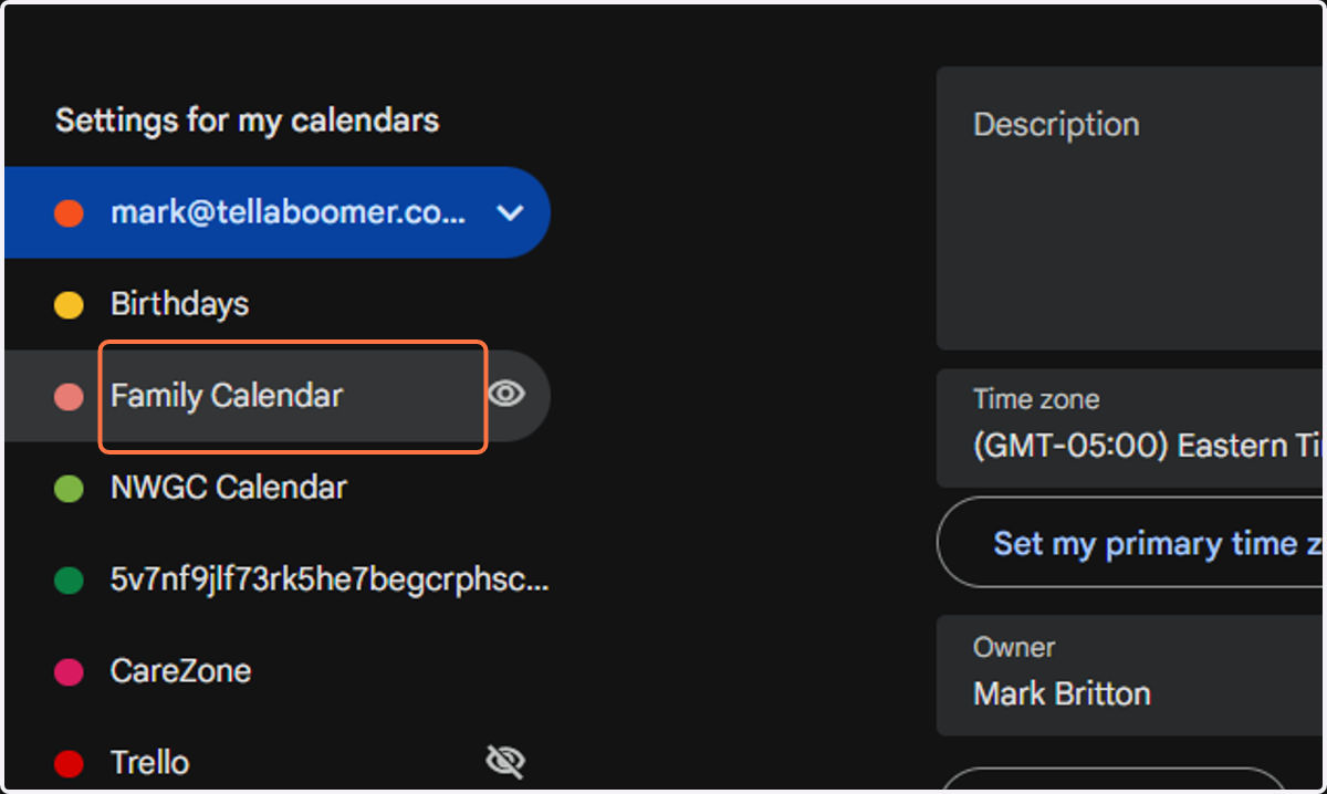 Select the desired calendar you wish to ad to your RPM Dashboard