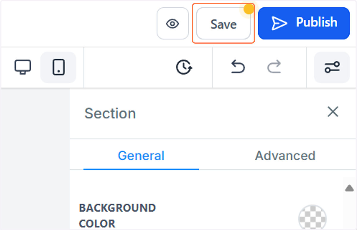 Save your changes, or push Publish to go live.