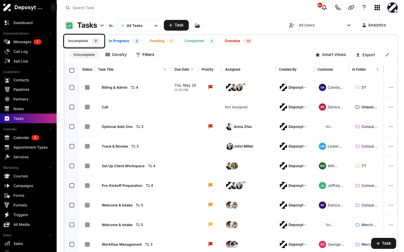 Step 2: Click the ‘Incomplete’ tab to view all incomplete tasks.