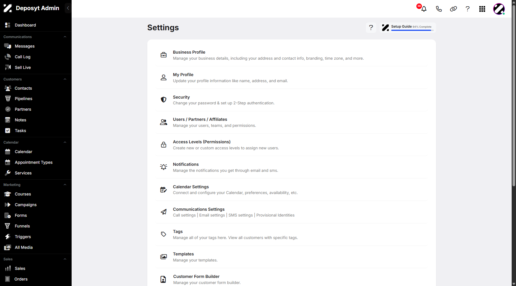 Step 3: You will then be navigated to the Settings page.