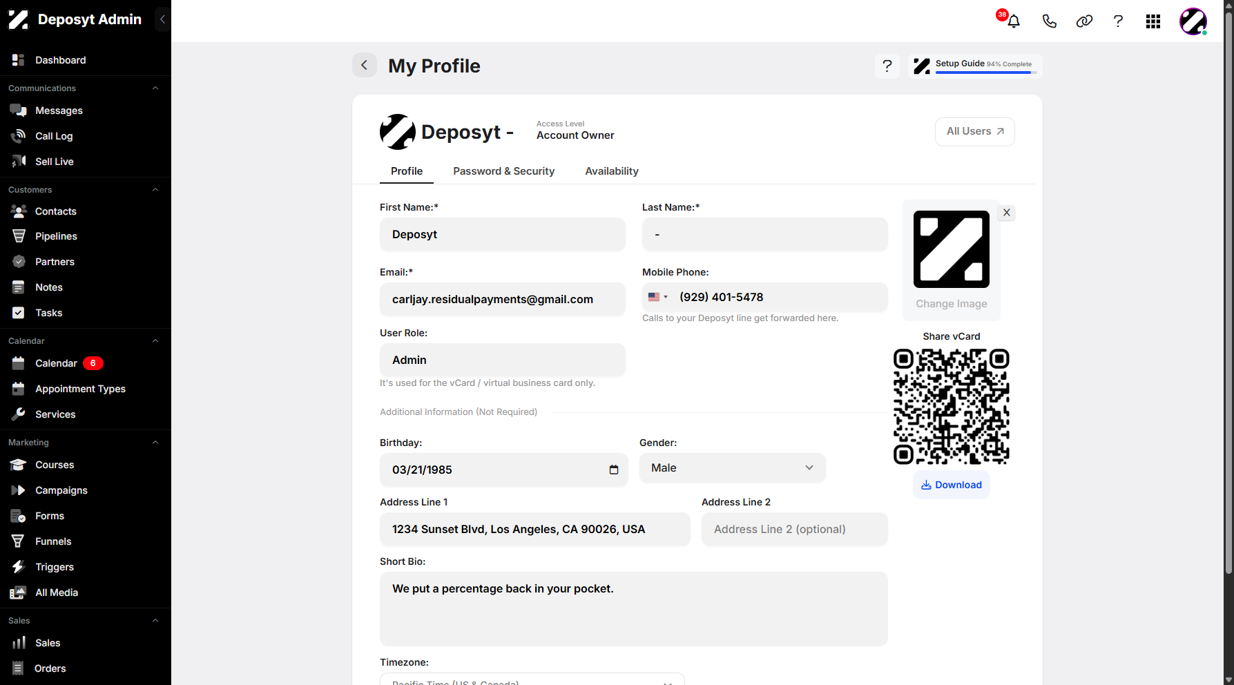 Step 5: You will be taken to the My Profile section.