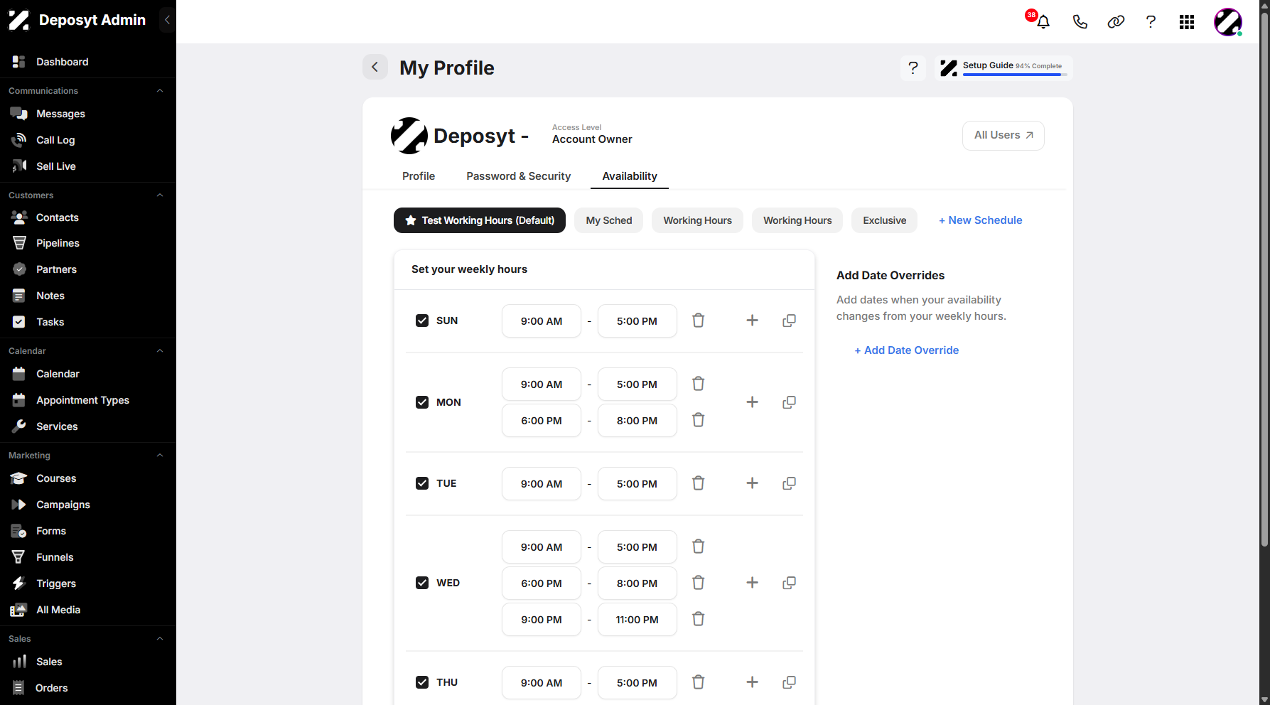 Step 7: You will then be taken to the My Profile My Profile Availability tab.