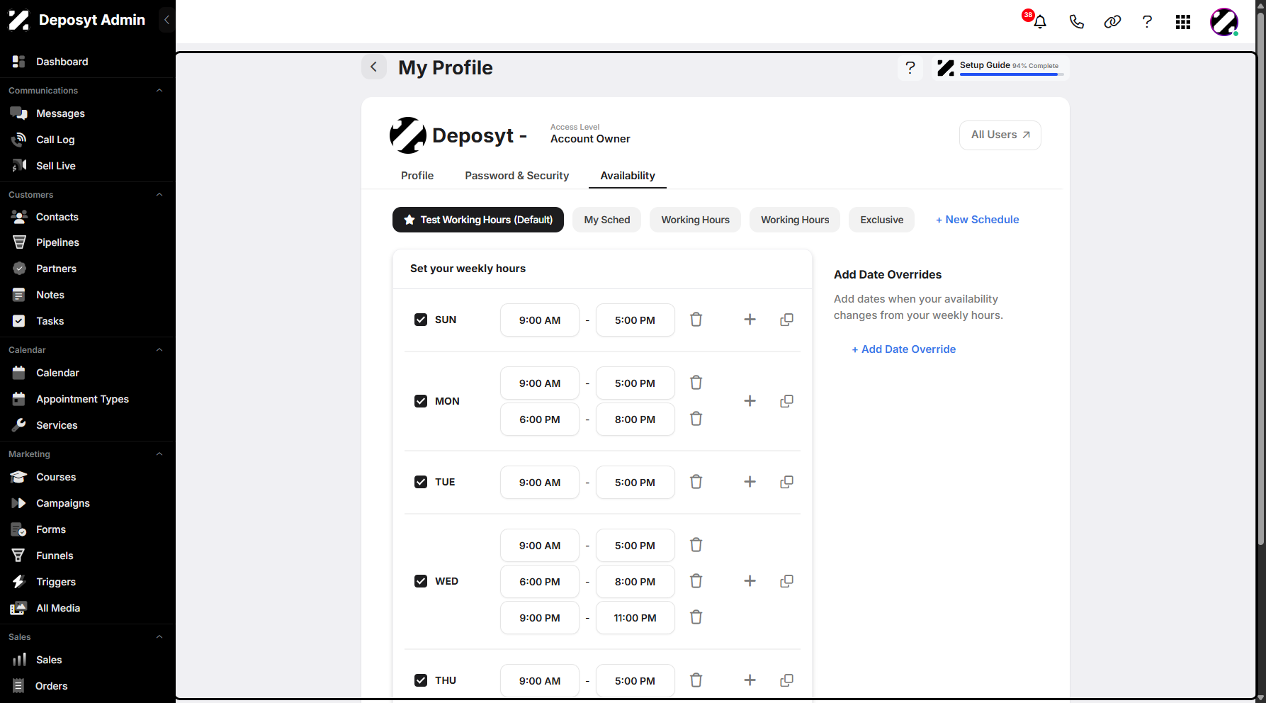 Step 7: You will then be taken to the My Profile My Profile Availability tab.