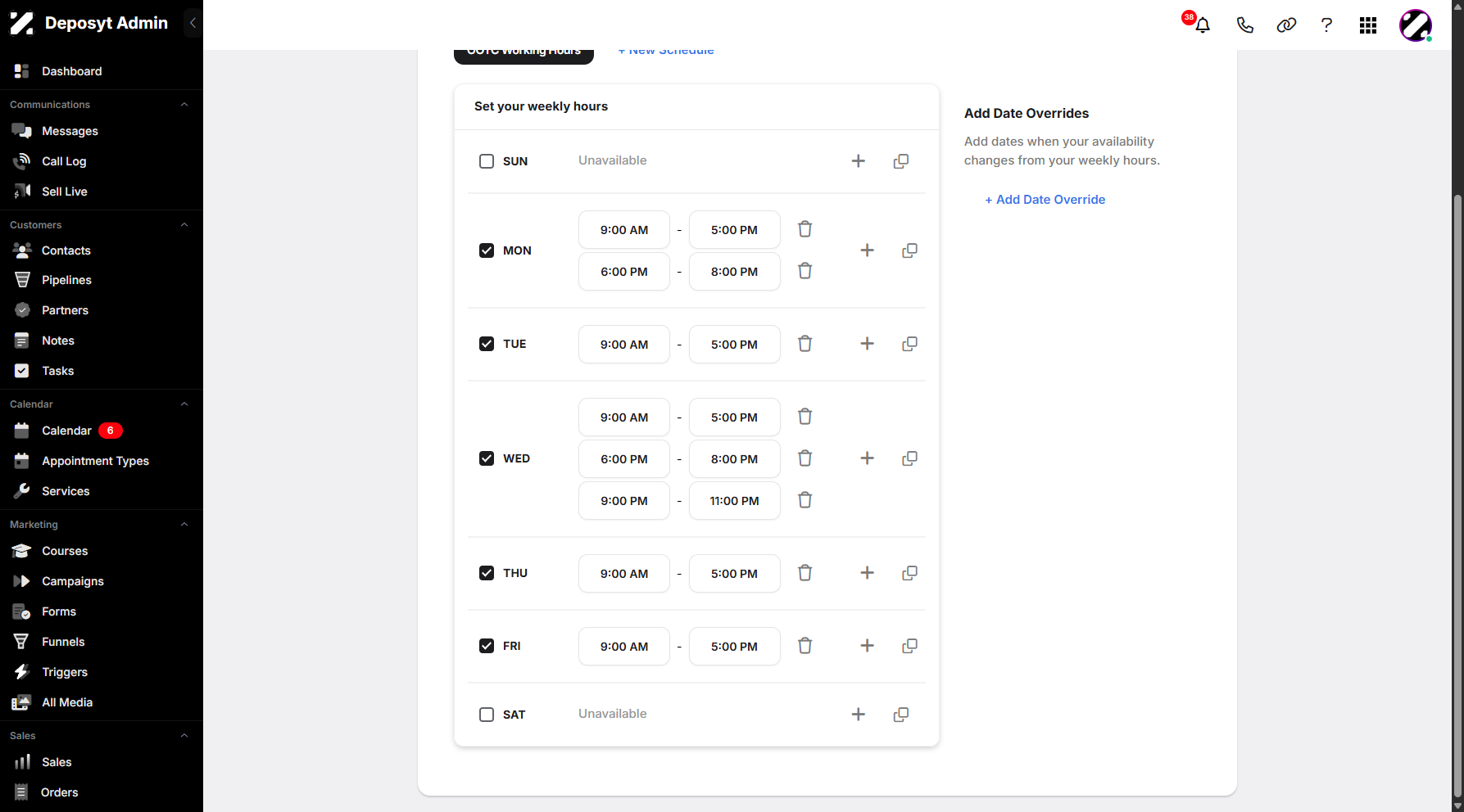 Step 14: You can delete existing available times, add new availability for a specific day, and change the availability time.