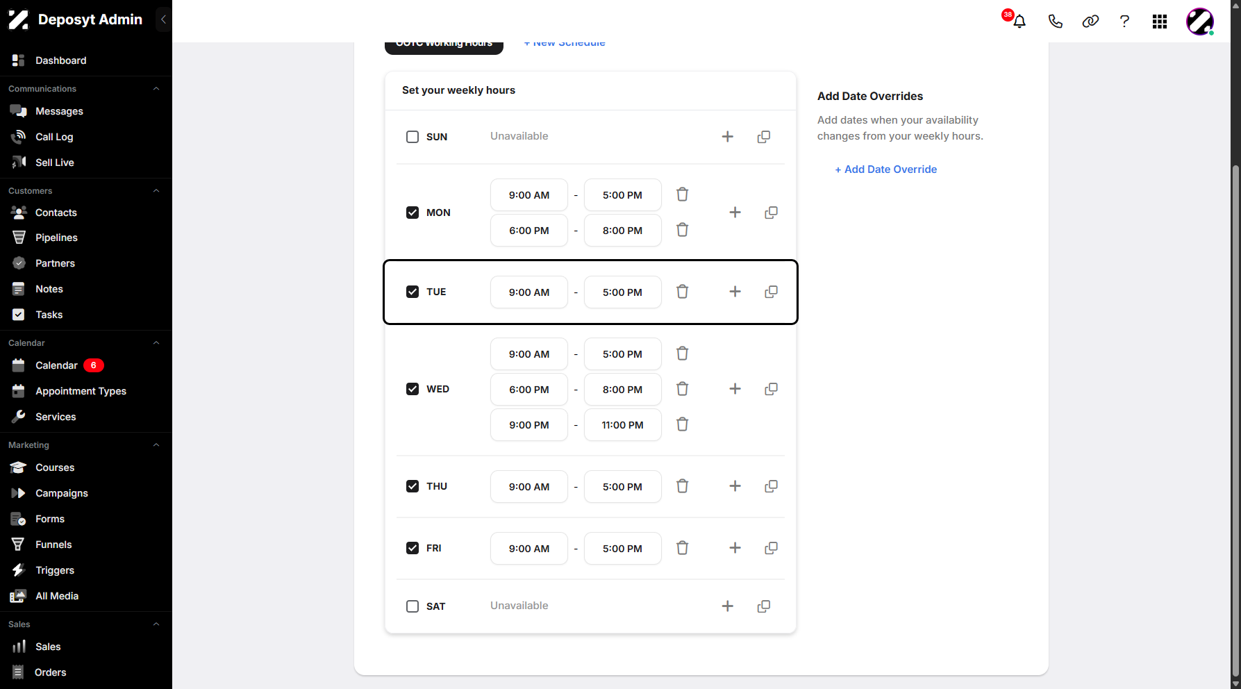 Step 14: You can delete existing available times, add new availability for a specific day, and change the availability time.
