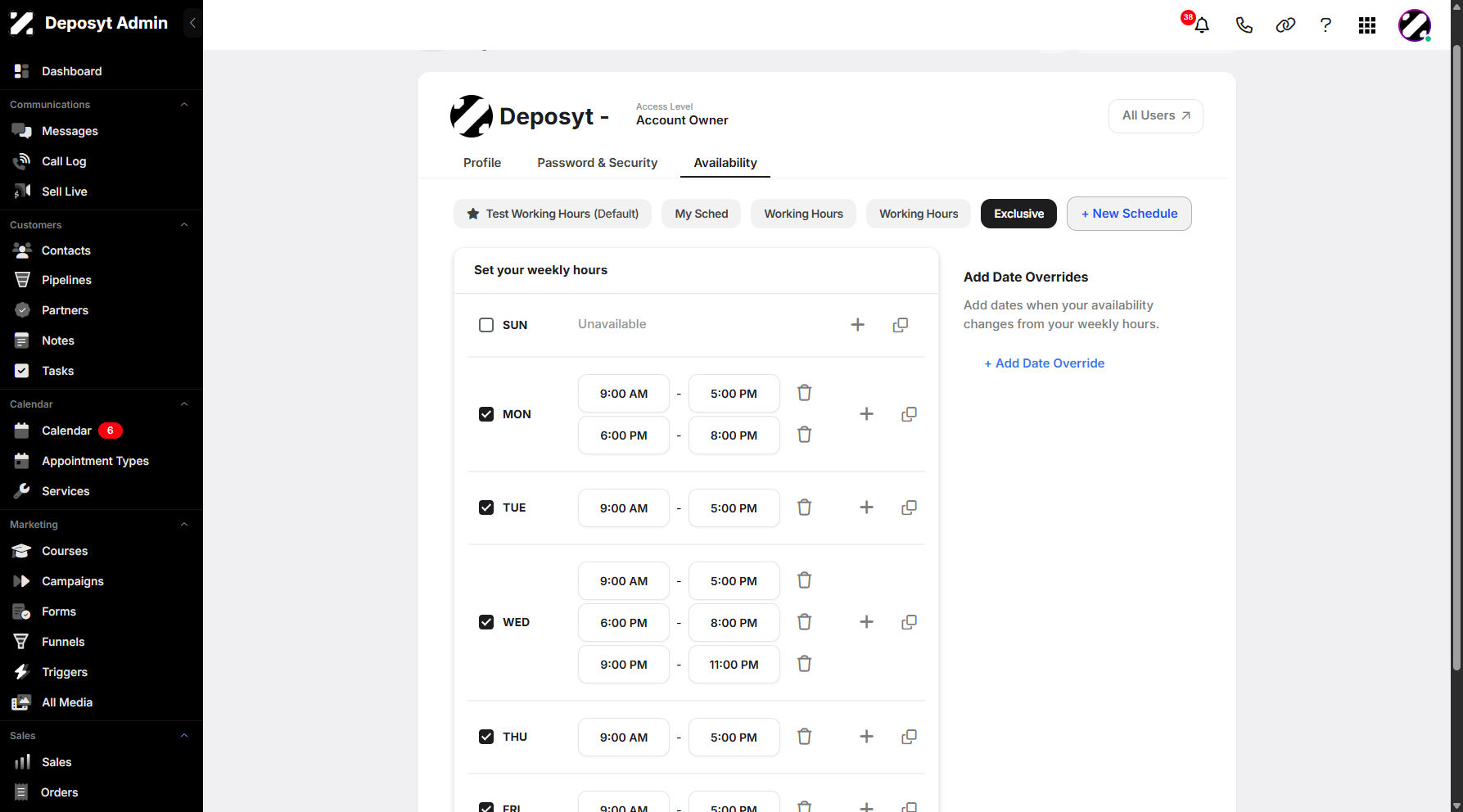Step 9: To create a new schedule, click the + New Schedule button.