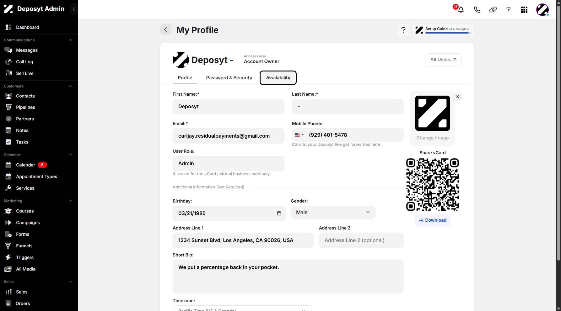Step 6: Click on Availability to access and navigate to it.