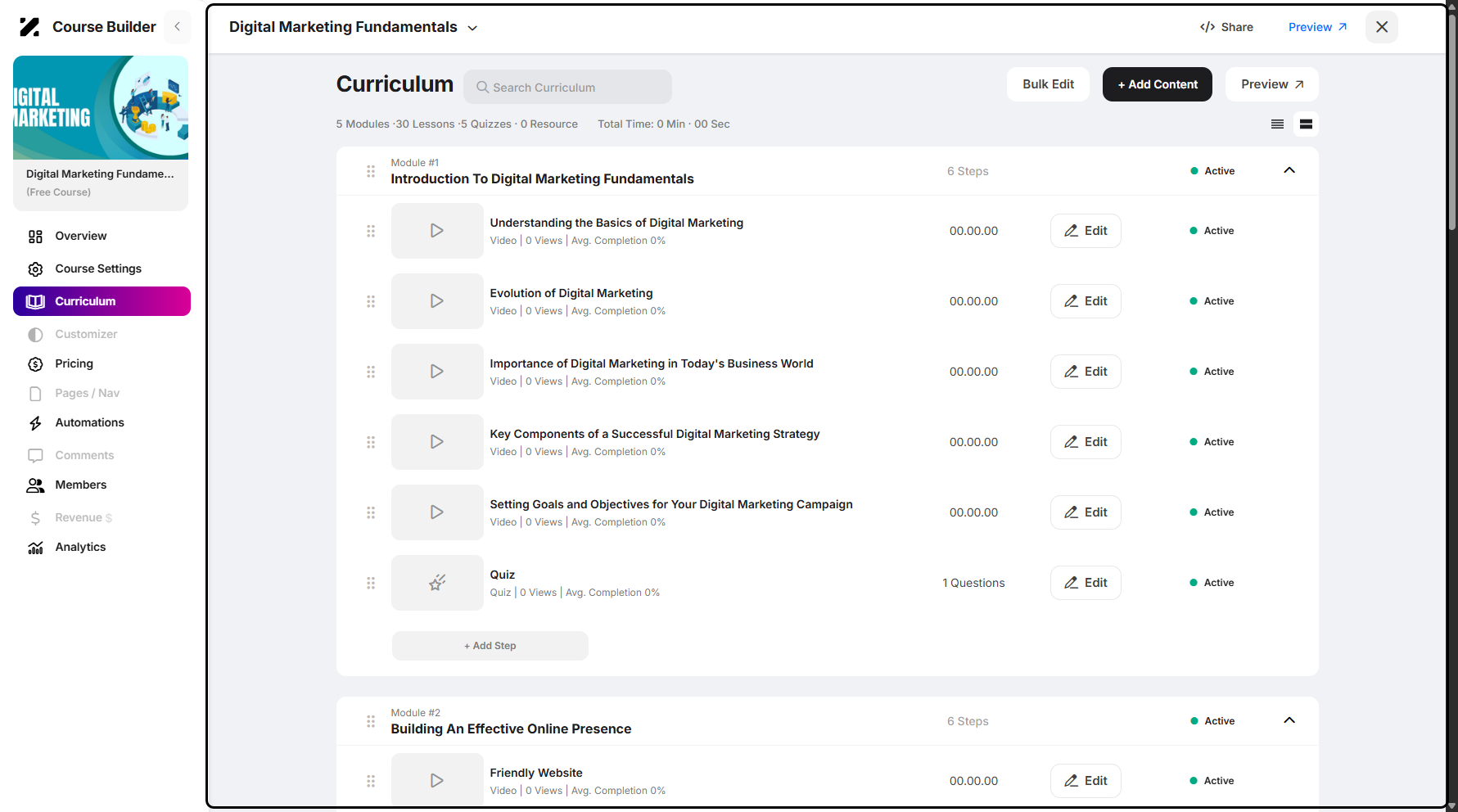 Step 7: You will then be taken to the Curriculum page.