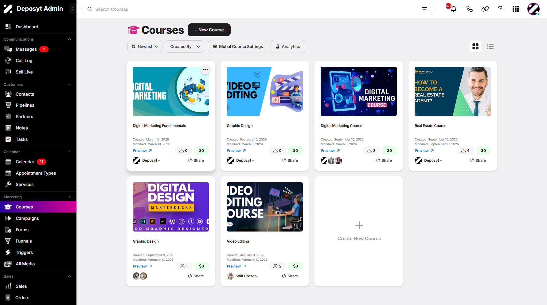 Step 3: Select a course, then click the three-dot menu.