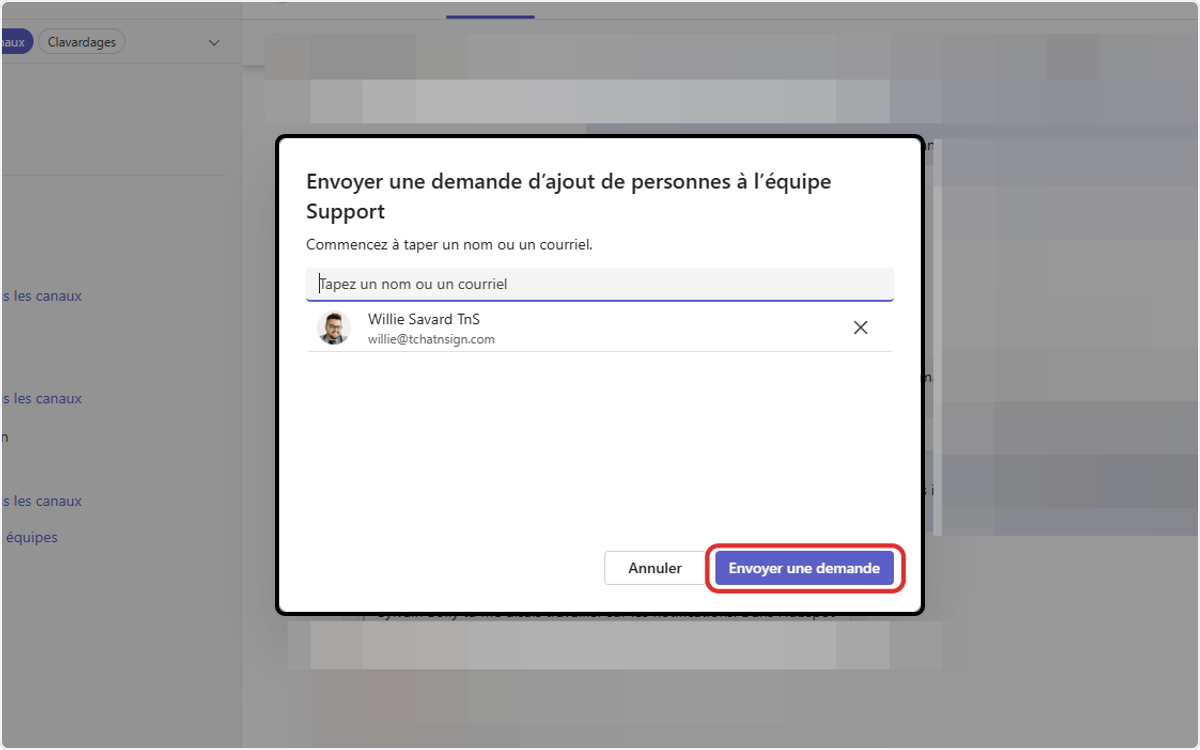 Click on Envoyer une demande en bas à droite de la fenêtre d'action.