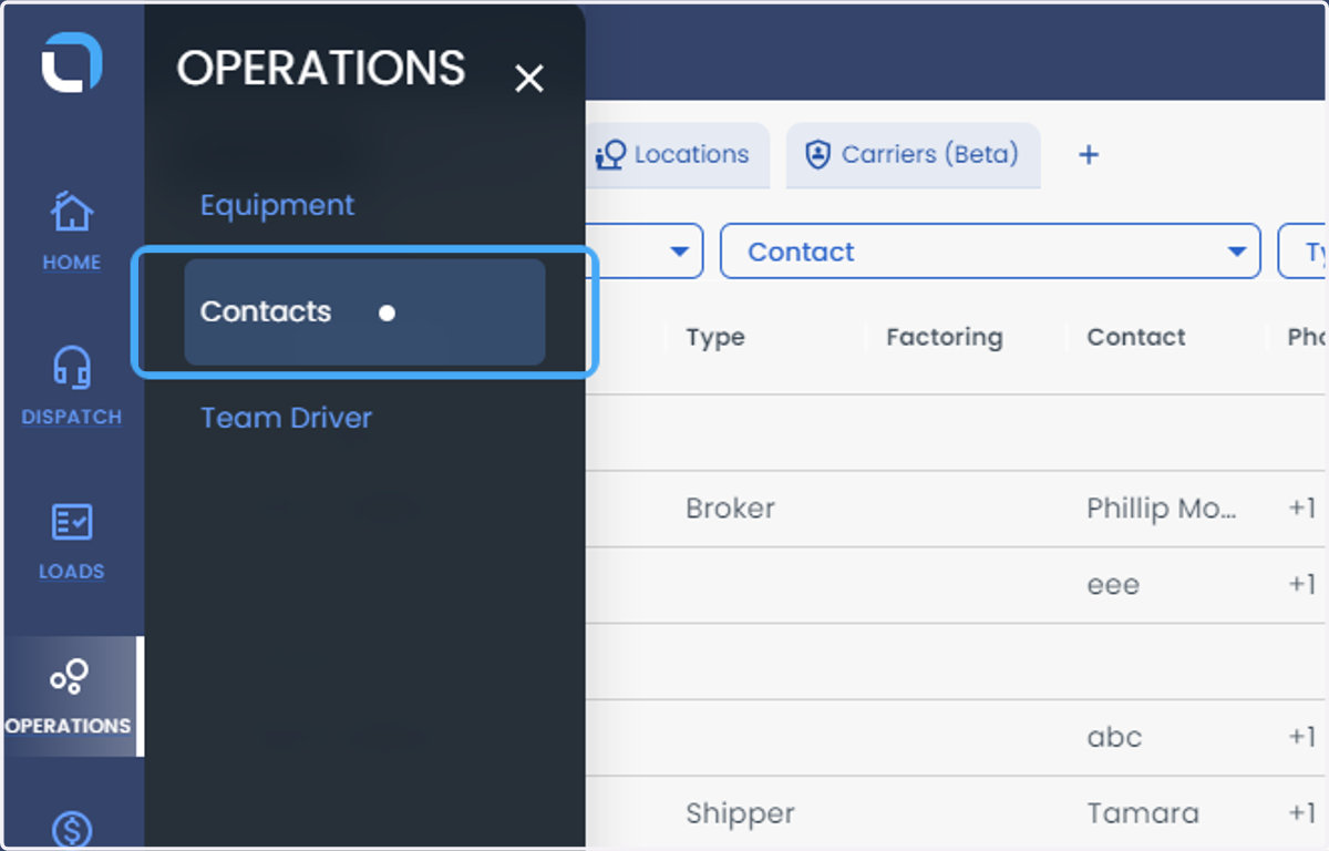 Click on Contacts