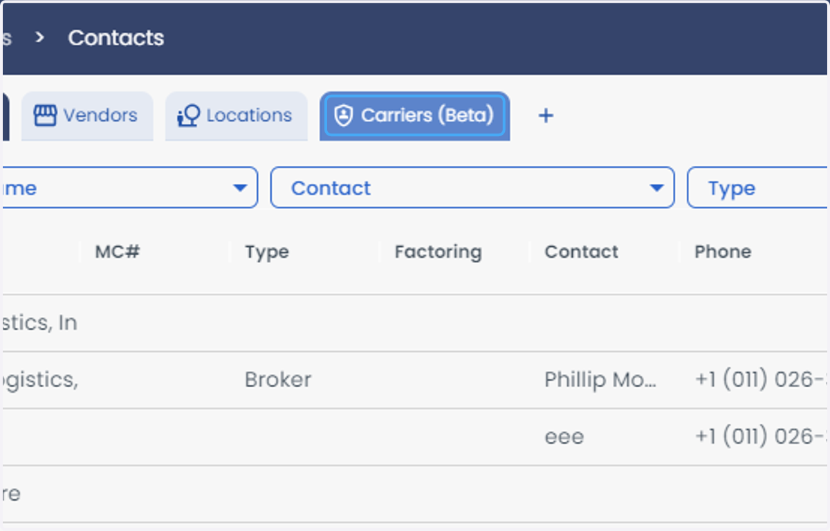 Click on Carriers