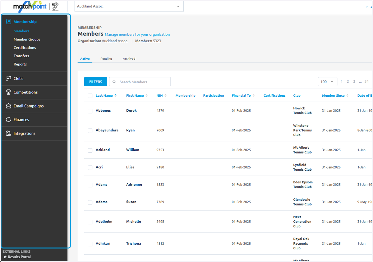 This side bar allows you to navigate around MatchPoint's admin dashboard