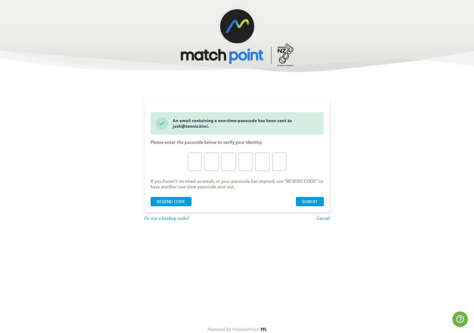 For security purposes, a one-time code will be generated and sent to your email