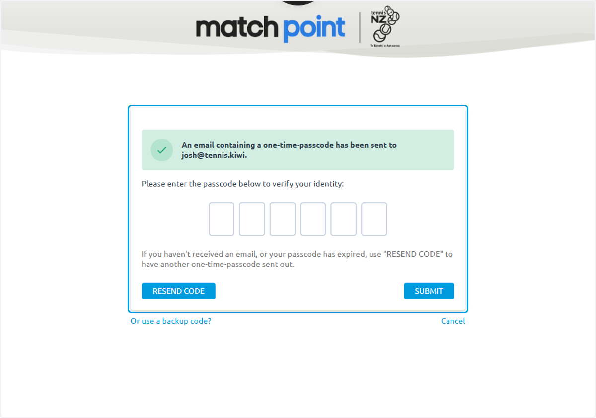 For security purposes, a one-time code will be generated and sent to your email