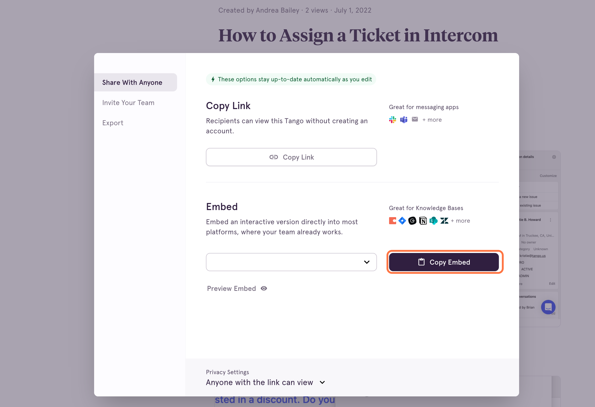 Click Copy Embed
